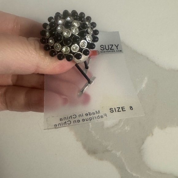 Funky Black Silver Statement Ring vintage round black rhinestone ring - Picture 2 of 4